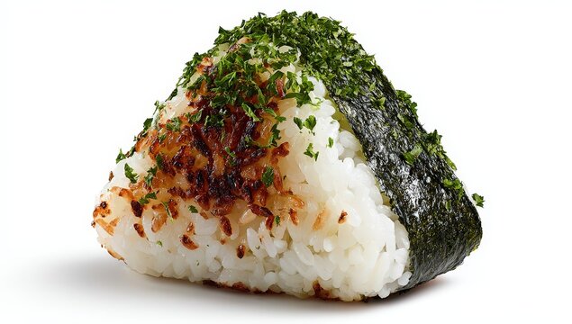 Triangle Shaped Grilled Onigiri Rice Ball Topped with Furikake and Seaweed