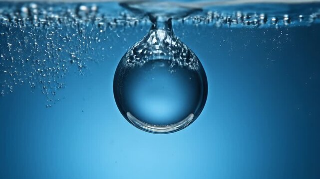 Macro shot of two large interconnected water bubbles with smaller bubbles ascending