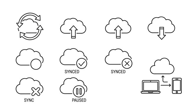 Cloud icons for data storage transfer.