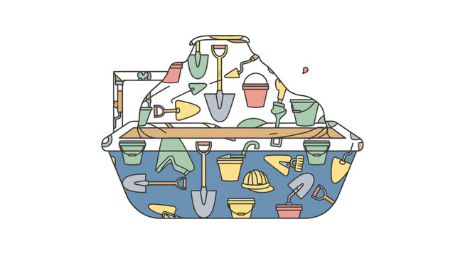 Colorful garden tools in bucket.