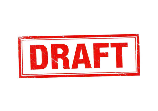 Red draft rubber stamp mark with a rectangular grunge border