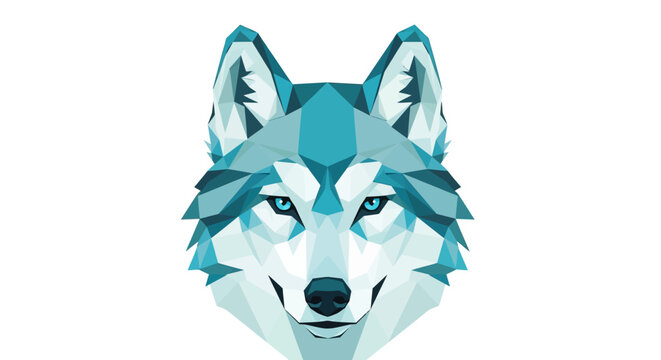 Geometric Wolf Head, Low Poly Art, Blue and White Abstract Animal Portrait
