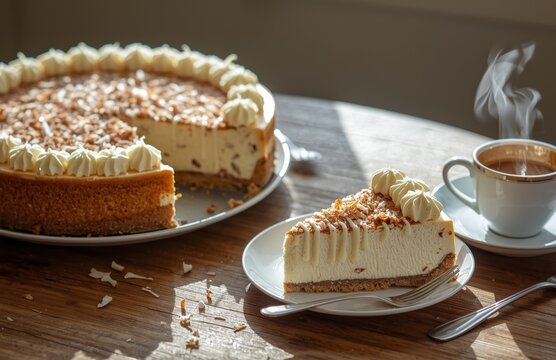 Homemade Rafaello cheesecake slice