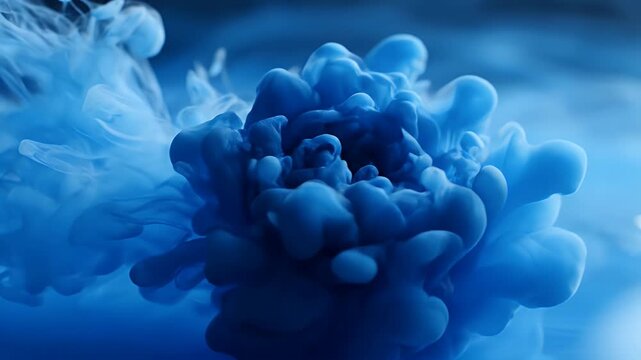 Abstract blue ink cloud dissolving in water, ethereal and fluid motion