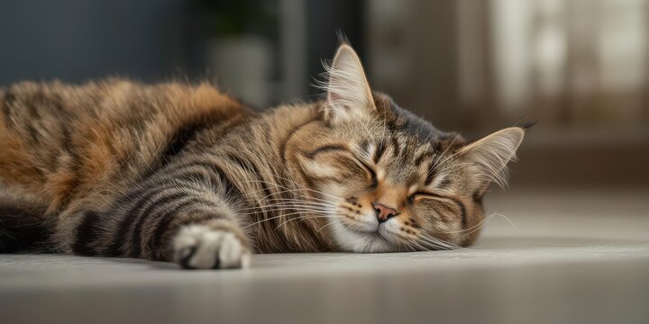 Sleeping cat relaxing at home cute pet photography cozy indoor setting close-up view feline comfort