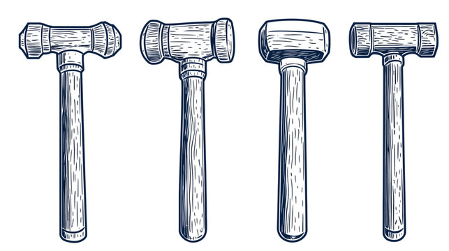 A four-hammer illustration, each with a different head shape, creating a visual display