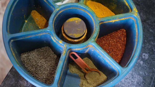 Indian Spice Box Masala Dani with Various Spices