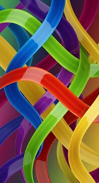 Vibrant Intertwined Colorful Ribbons Create a Dynamic Abstract Background.