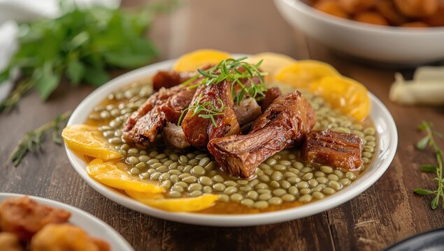 Pork trotters with mung beans and jackfruit - a Filipino dish
