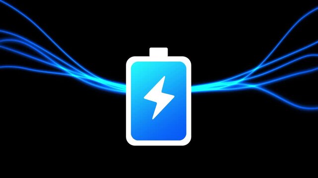 A bright blue battery icon with a lightning bolt is shown with blue wires extending outward to symbolize a central power source or energy supply