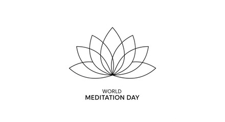 Fototapeta premium World meditation day logo with lotus flower outline on white background for mindfulness and relaxation