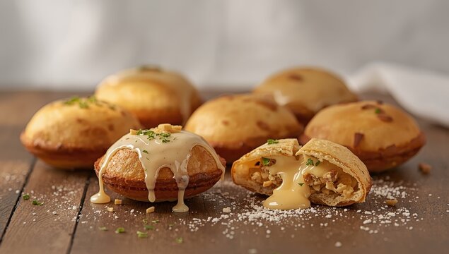 Ramadan cheese-filled qatayef on a white backdrop