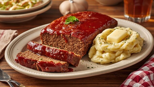 Robust barbecue meatloaf with creamy potatoes