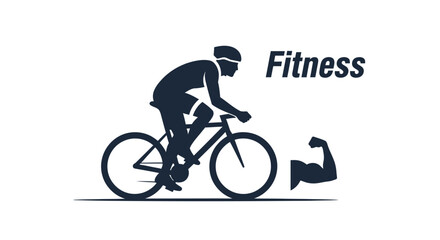 Fototapeta premium Cyclist Silhouette with Bicep Muscle and Fitness Text - Vector Concept for Healthy Lifestyle, Strength Training, and Athletic Performance