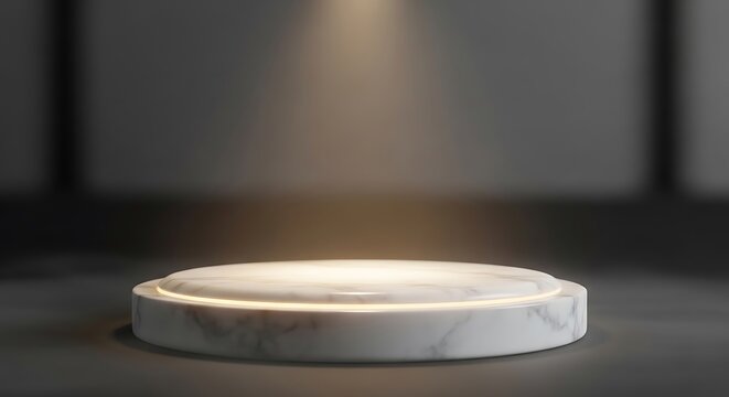 Marble product display podium with soft spot light and dark background
