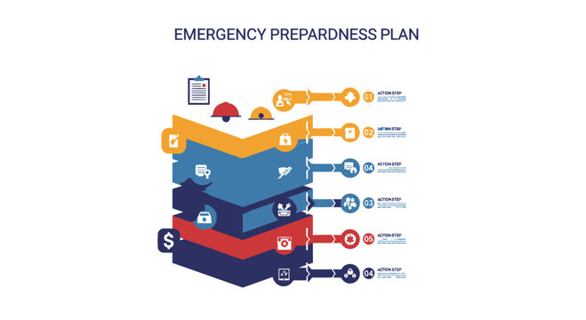 Emergency Preparedness Plan Infographic with Icons and Layers