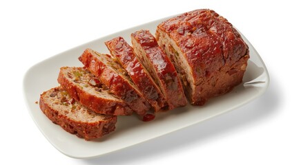 Obraz premium Sliced baked meatloaf, a classic Czech or Slovak meal, on a white background