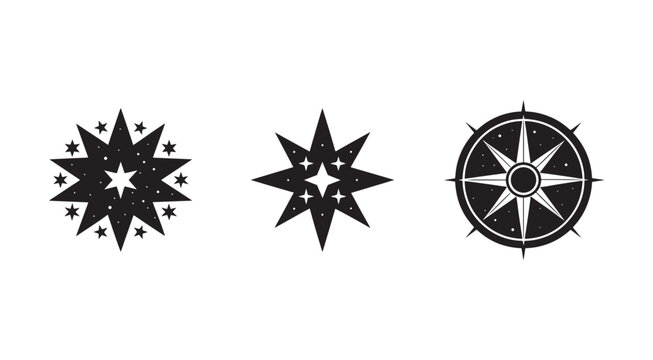 Compass star symbols for navigation and direction  isolated on white background