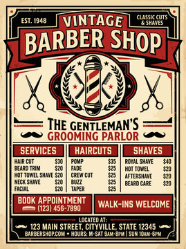Vintage barber shop offering classic cuts and shaves for gentlemen