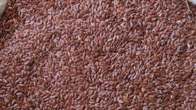 Close Up of Brown Flax Seeds in Sack