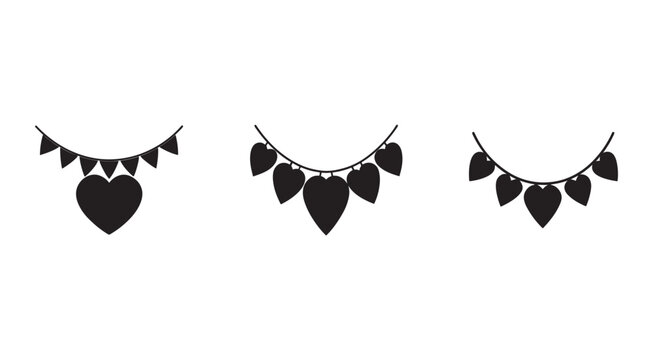 Heart shapes hanging on strings with flags  heart shapes hanging on strings with flags  black heart shapes hanging on strings with flags