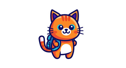 Fototapeta premium Cartoon orange cat with backpack.