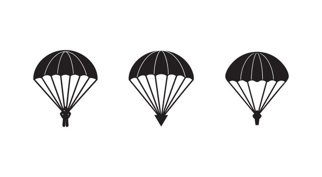 Parachutes in different positions  descending  falling  gliding  skydiving  adventure  sports  equipment  gear  isolated on white background