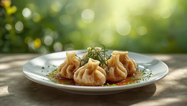 Steamed dumplings with seasoned sauce