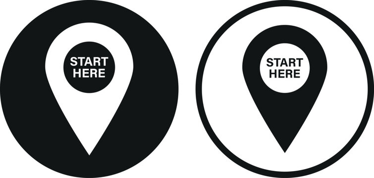 Start here location pin icon set in two styles . Start here map pin icon . Vector illustration