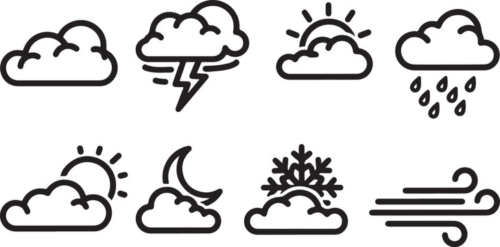 Weather forecast icons set in simple line style