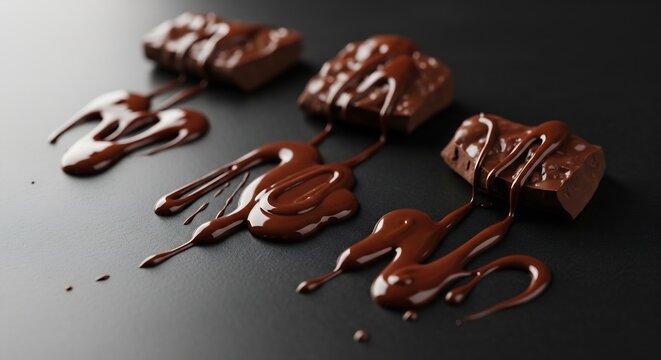 Pieces of chocolate melting on black table, closeup bantu jang