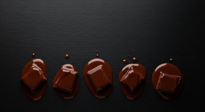 Pieces of chocolate melting on black table, closeup bantu jang