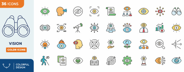 Fototapeta premium Vision and insight icons set with colorful design vector illustration