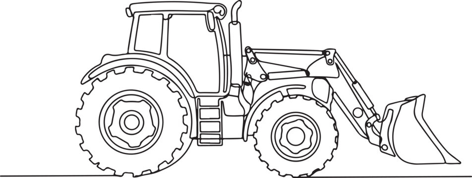 Line drawing of a tractor with a front loader