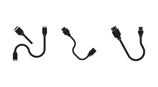 Set of usb type c cables with different connectors on white background  electronic accessories