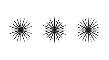 Obraz premium Setofthreeblackabstractradialstarburstdesignelementswithvaryingshapesandsizesforgraphicdesign
