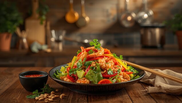 Traditional Thai salad with spicy crab sticks