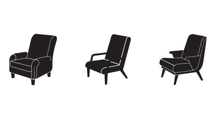 Fototapeta premium Three black armchairs with white outlines on white background modern furniture design armchairs for living room
