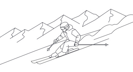 Person Skiing Down Mountain Slope Fast. © Dena