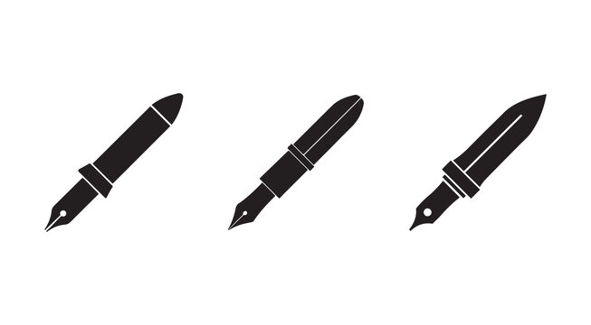 Three black fountain pen nibs and holders in different angles  writing instruments for drawing and calligraphy