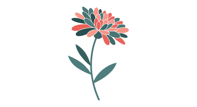 Pink Flower with Green Leaves Illustration.