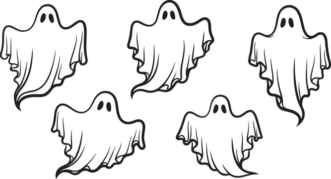 Cute cartoon ghosts floating in the air together happily