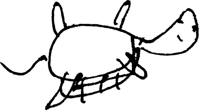 Monochrome simple pen drawing of a flipped-over turtle in doodle style