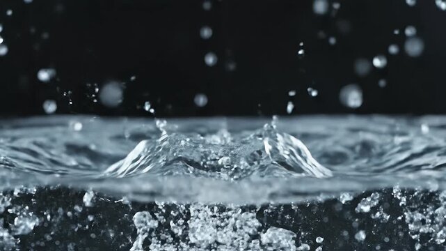 Close-up abstract of a water splash forming a crown shape against dark background