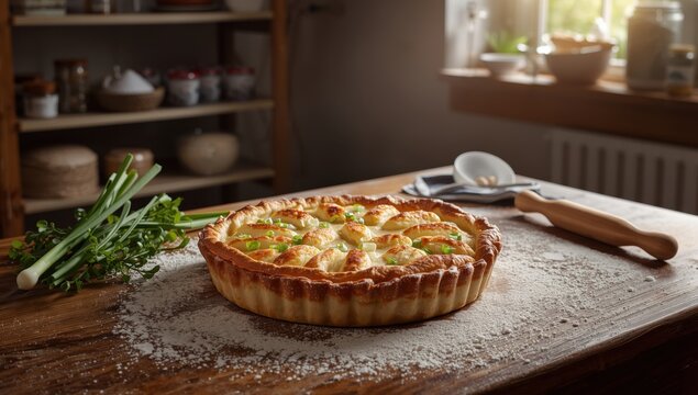 A pie from Russia filled with eggs and scallions