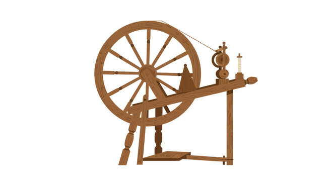 Old wooden spinning wheel machine.
