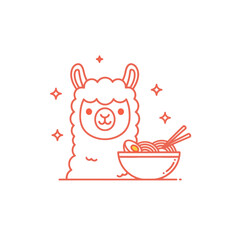 Cute Llama Eating Ramen Noodles Illustration © varla
