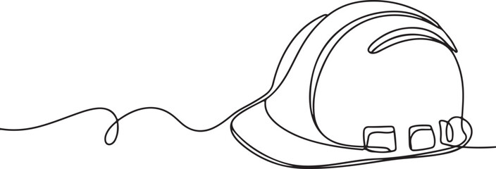 Obraz premium Hard hat and cord drawn with continuous single line art, industrial safety gear icon