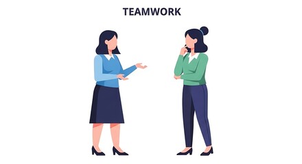 Fototapeta premium Two women business partners in a teamwork concept illustration isolated on white background