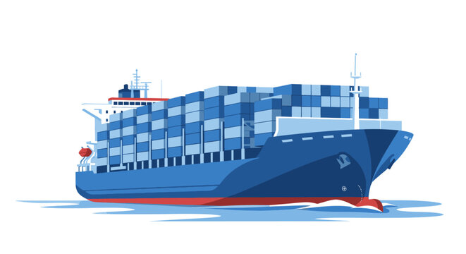 Large blue cargo ship with containers.